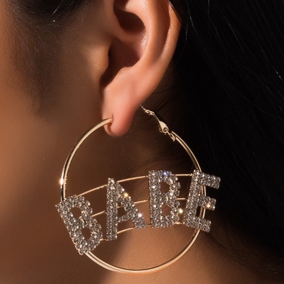 NWT Iced Out Babe Hoop Earrings - Picture 2 of 3